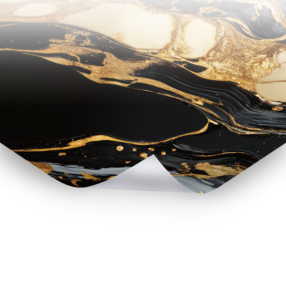 Dark Golden Flows - Triptychon - Kunstvolles Poster & Hahnemühle im Stil asiatischer Kunst