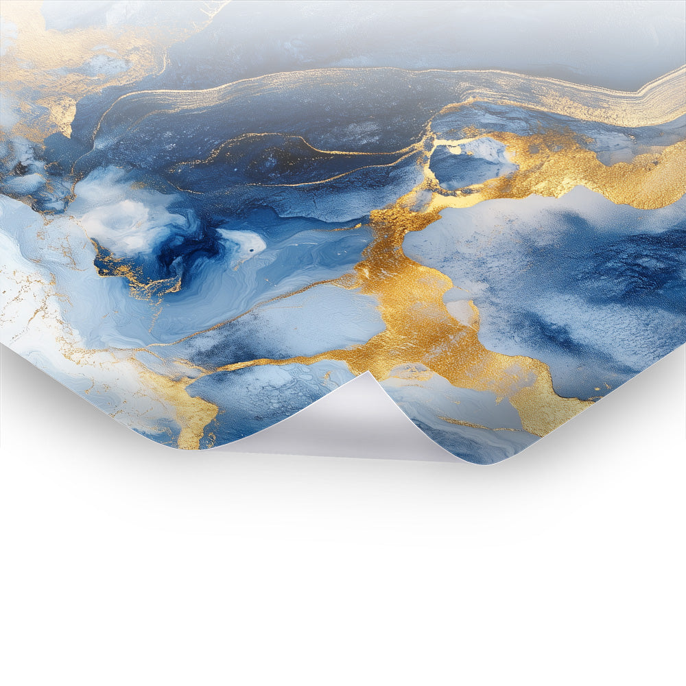 Golden Sapphire Dreams - Triptychon - Kunstvolles Poster & Hahnemühle im Stil asiatischer Kunst