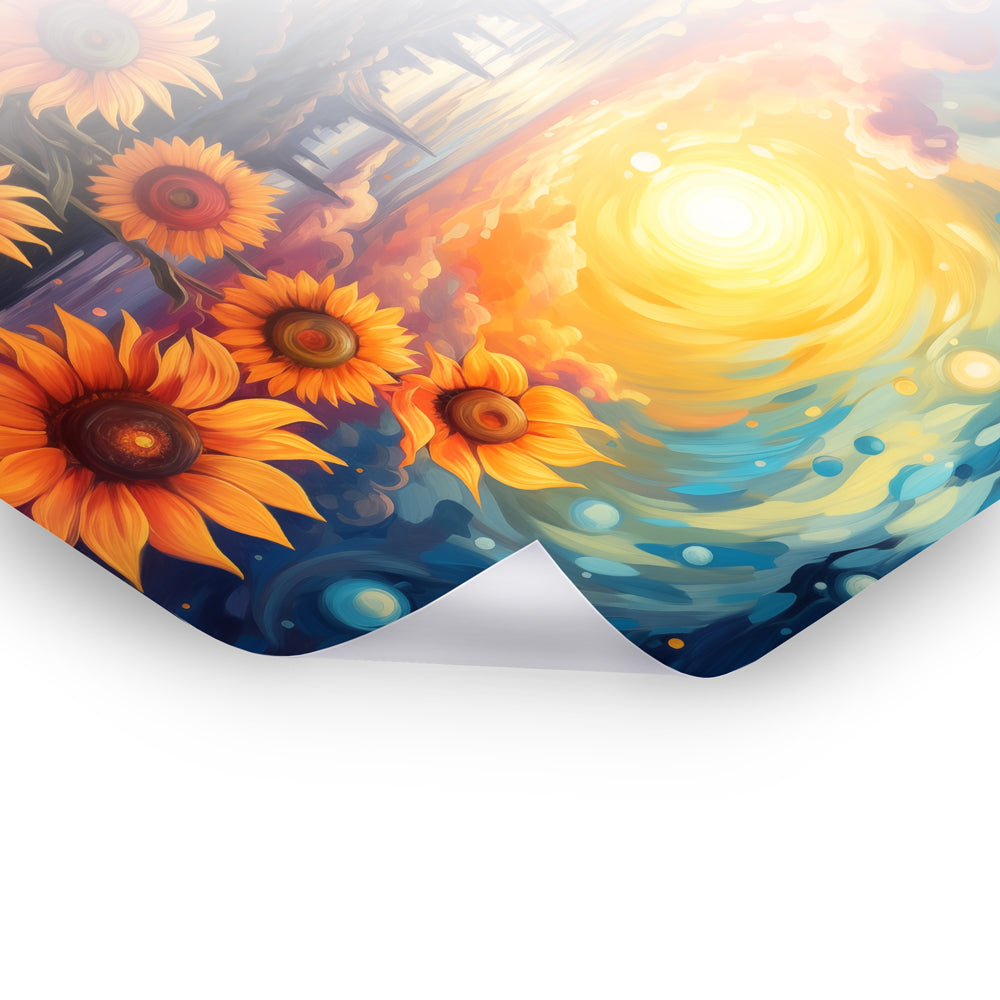 Golden Hour in the Sunflower Field - Klassische Kunst auf Poster von Vincent Van Gogh