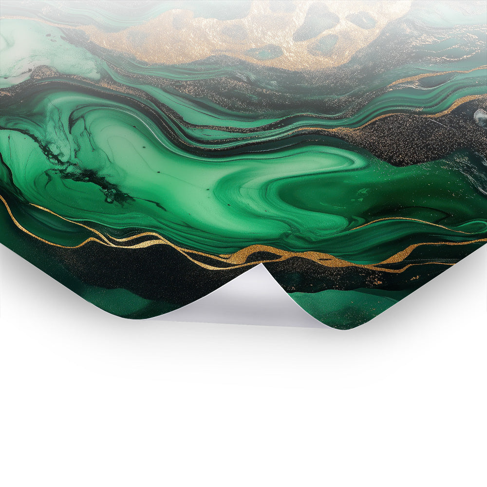 Deep Emerald Elegance - Triptychon - Kunstvolles Poster & Hahnemühle im Stil asiatischer Kunst