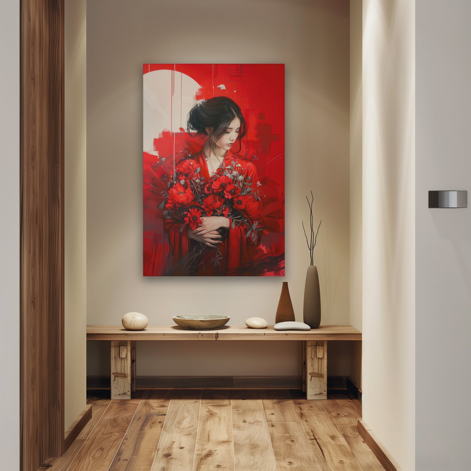 Beauty in Red - Premium Wandbild in moderner Wohnumgebung