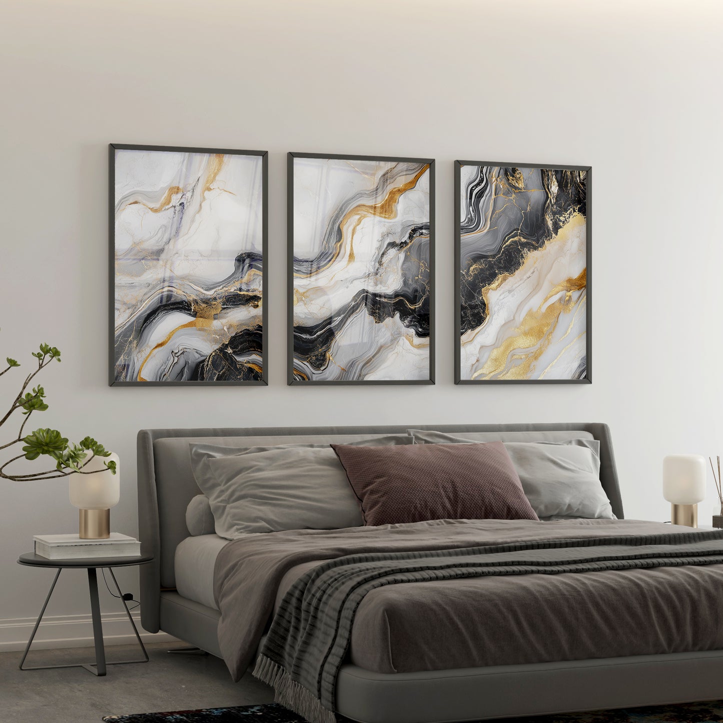Marbled Gold Veins - Triptychon - Triptychon - Wall Art AI