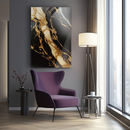 Dark Golden Flow No. 1 - hochwertiges Wandbild in minimalistischer Inneneinrichtung