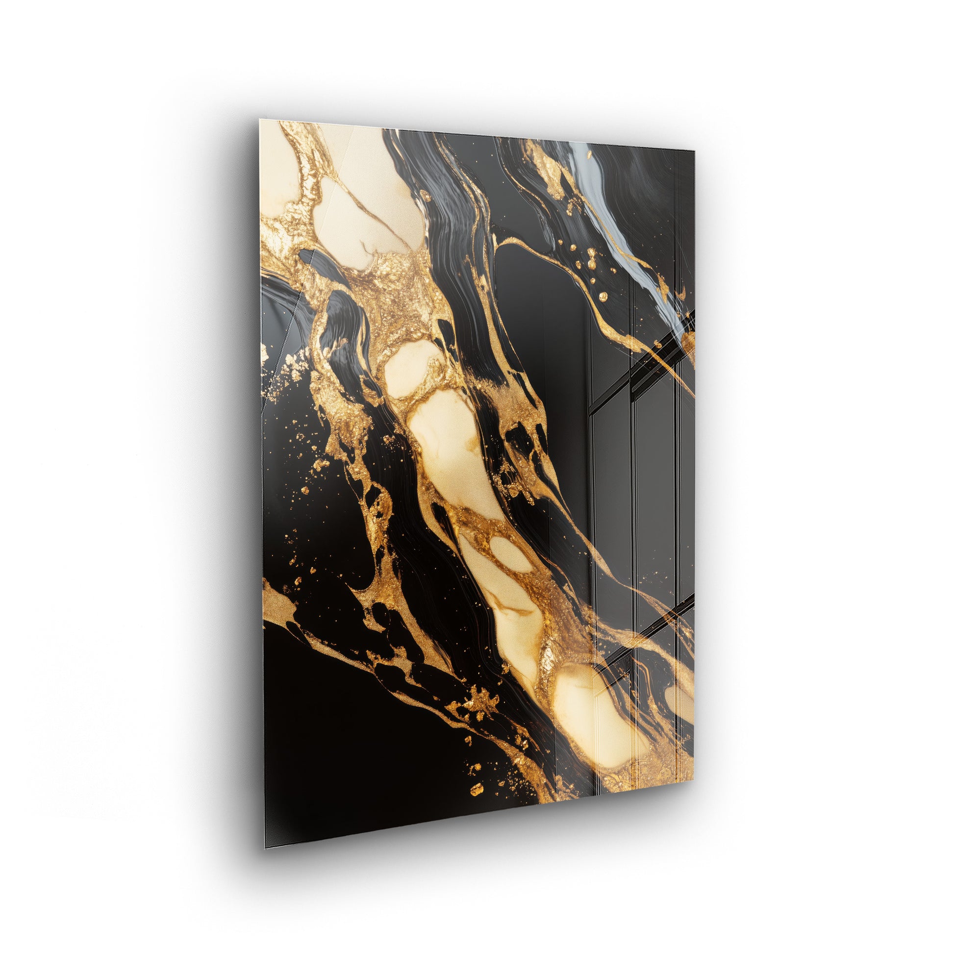 Dark Golden Flow No. 1 - Fluid Art Wandbild auf Acrylglas