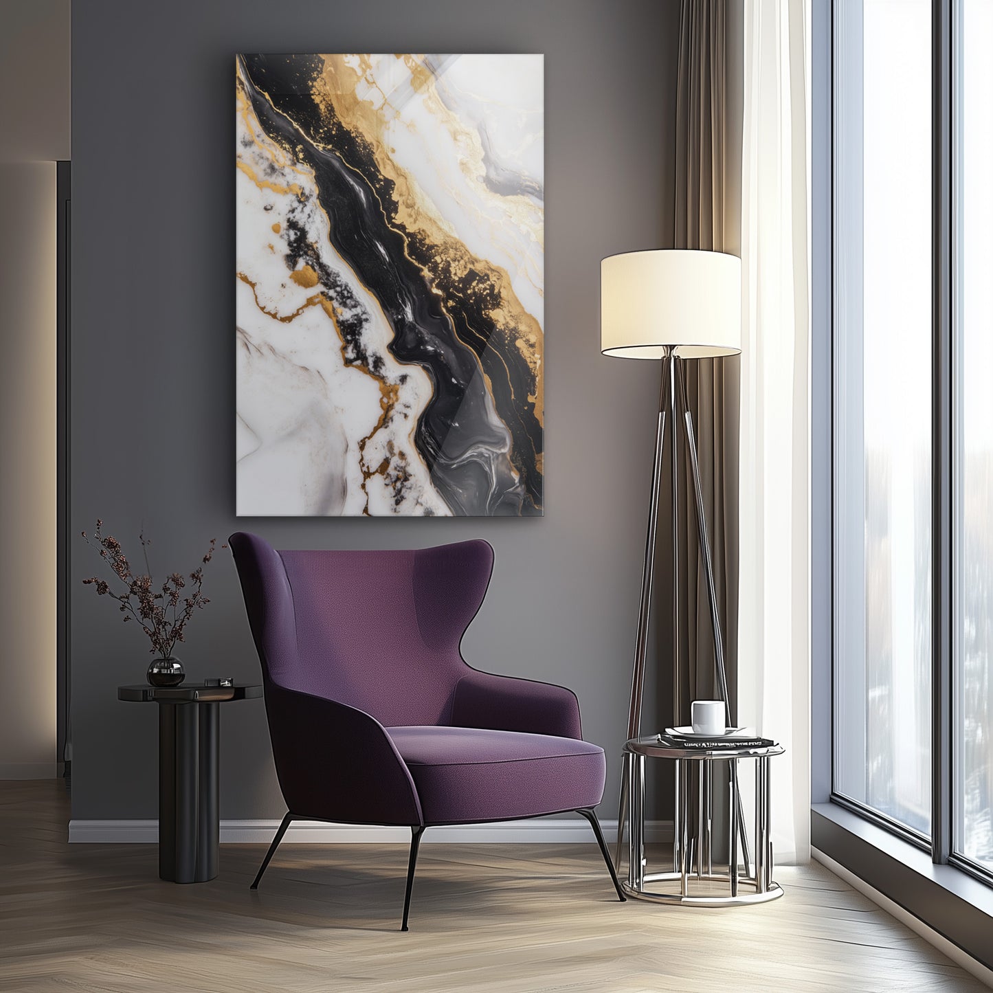 Luxurious Marble Golden Black No. 1 - Hochwertige Wandkunst in stilvollem Interieur