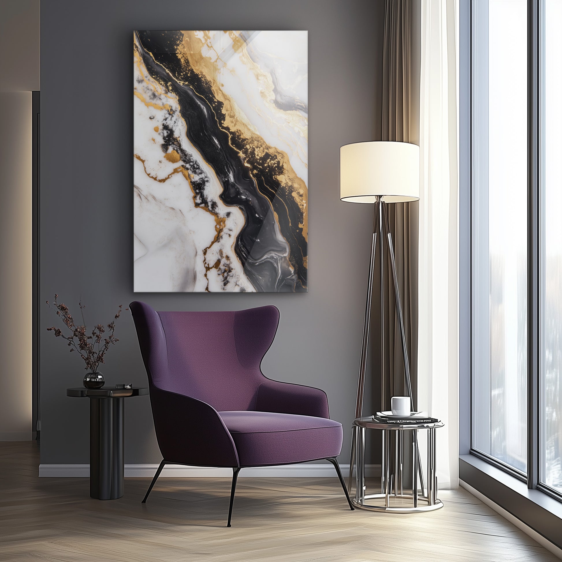 Luxurious Marble Golden Black No. 1 - Hochwertige Wandkunst in stilvollem Interieur