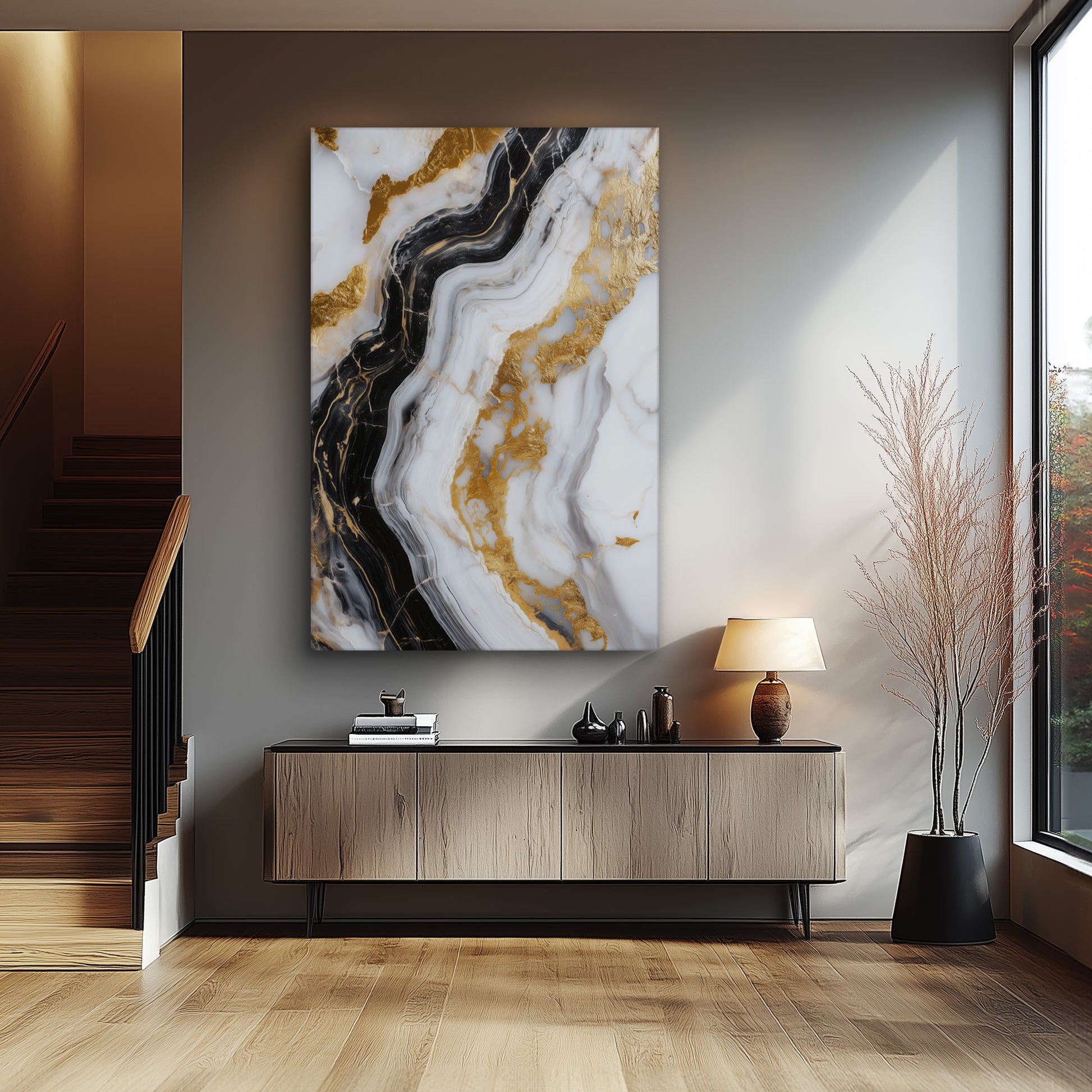 Luxurious Marble Golden Black No. 3 - Hochwertige Wandkunst in stilvollem Interieur