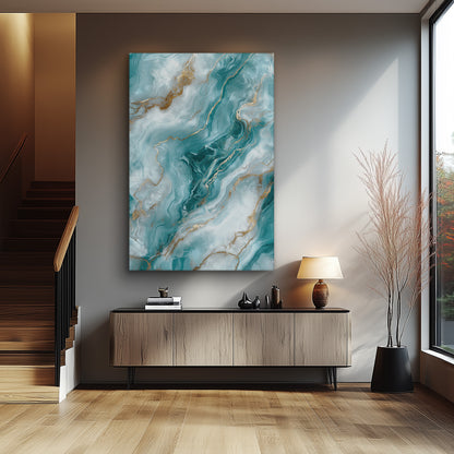 Icy Blue Marble No. 3 - Hochwertige Wandkunst in stilvollem Interieur