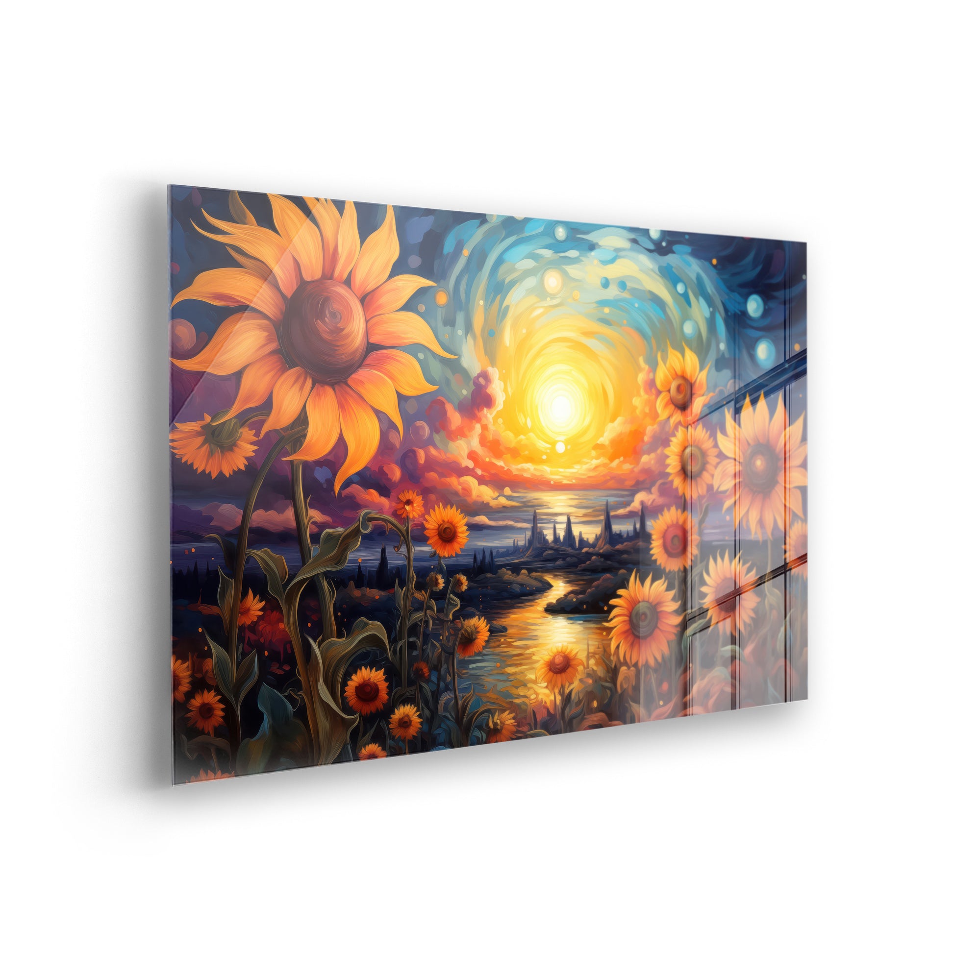 Golden Hour in the Sunflower Field - Acrylglas-Kunst von Vincent van Gogh