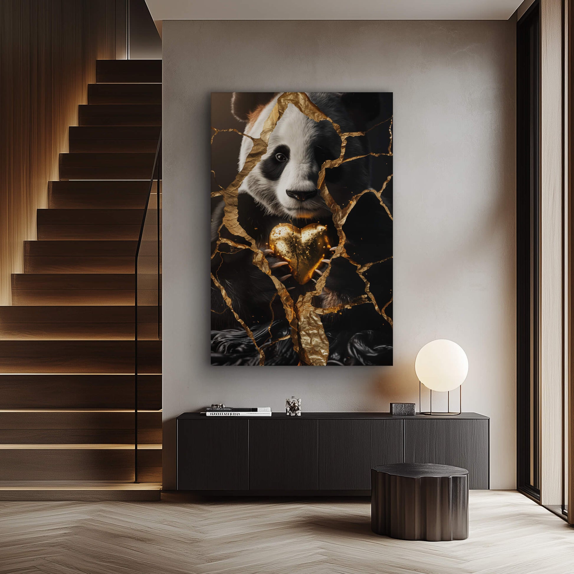 Panda Love - Wandbild in moderner Wohnumgebung