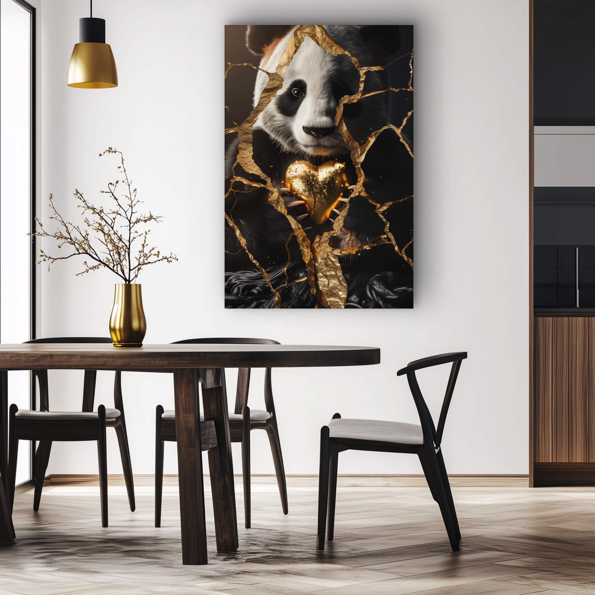 Panda Love - hochwertiges Wandbild in minimalistischer Inneneinrichtung