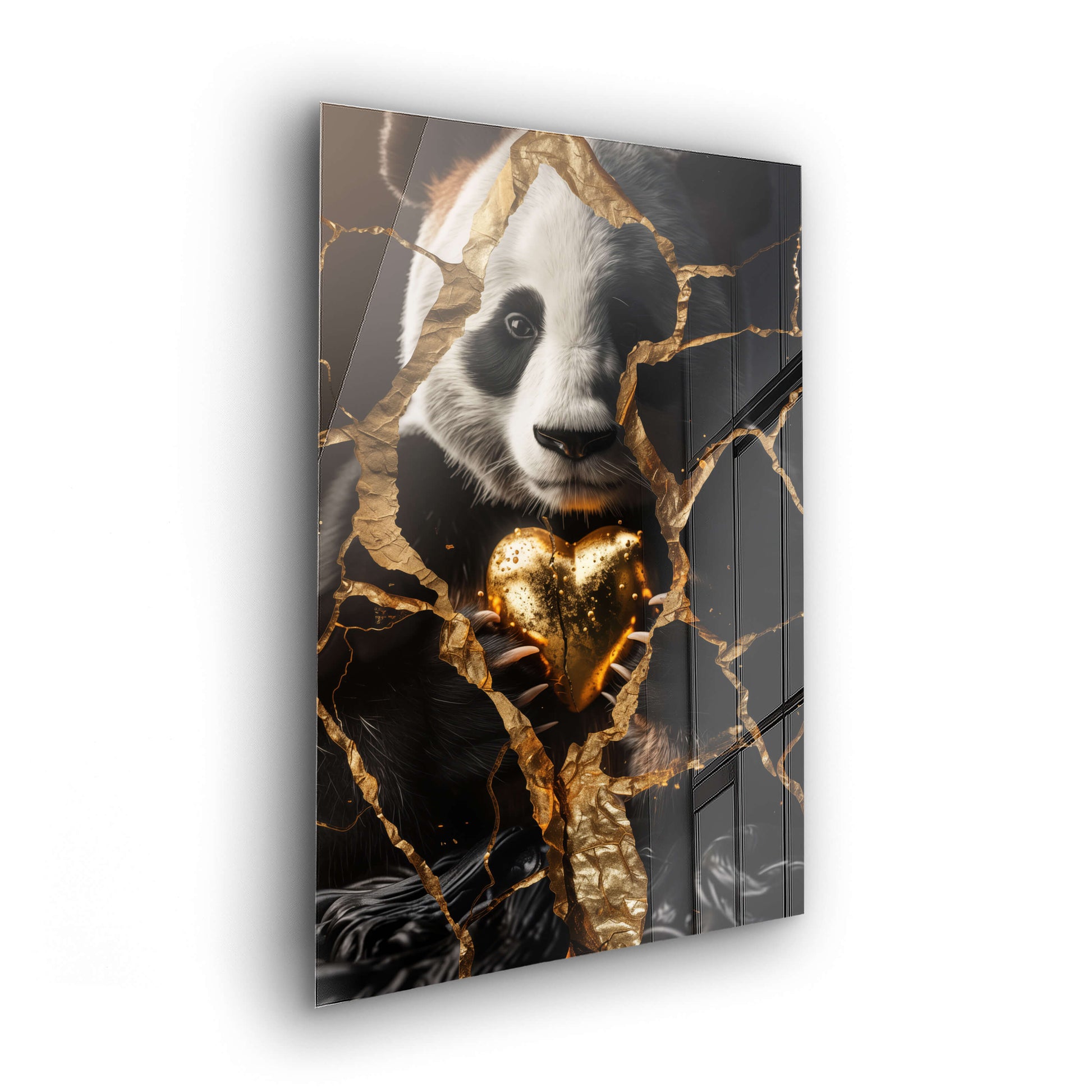 Panda Love - Stilvolle Goldene Bilder als Acrylglas-Wandbild