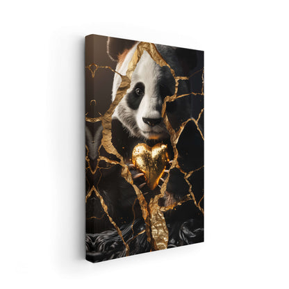 Panda Love - Hochwertige Goldene Bilder auf Leinwand
