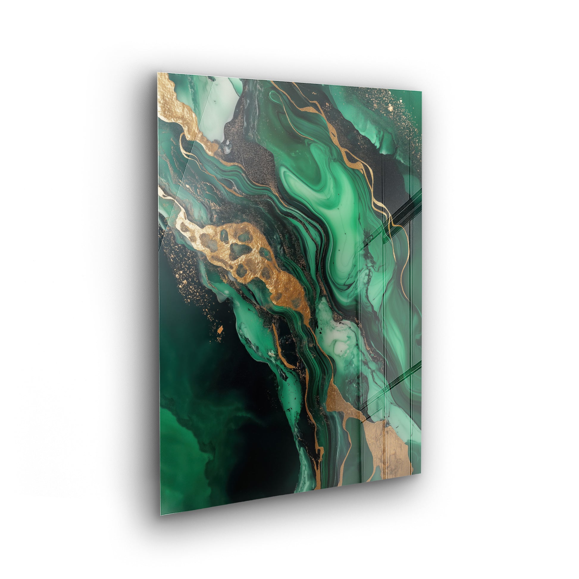 Deep Emerald Elegance No. 1 - Fluid Art Wandbild auf Acrylglas