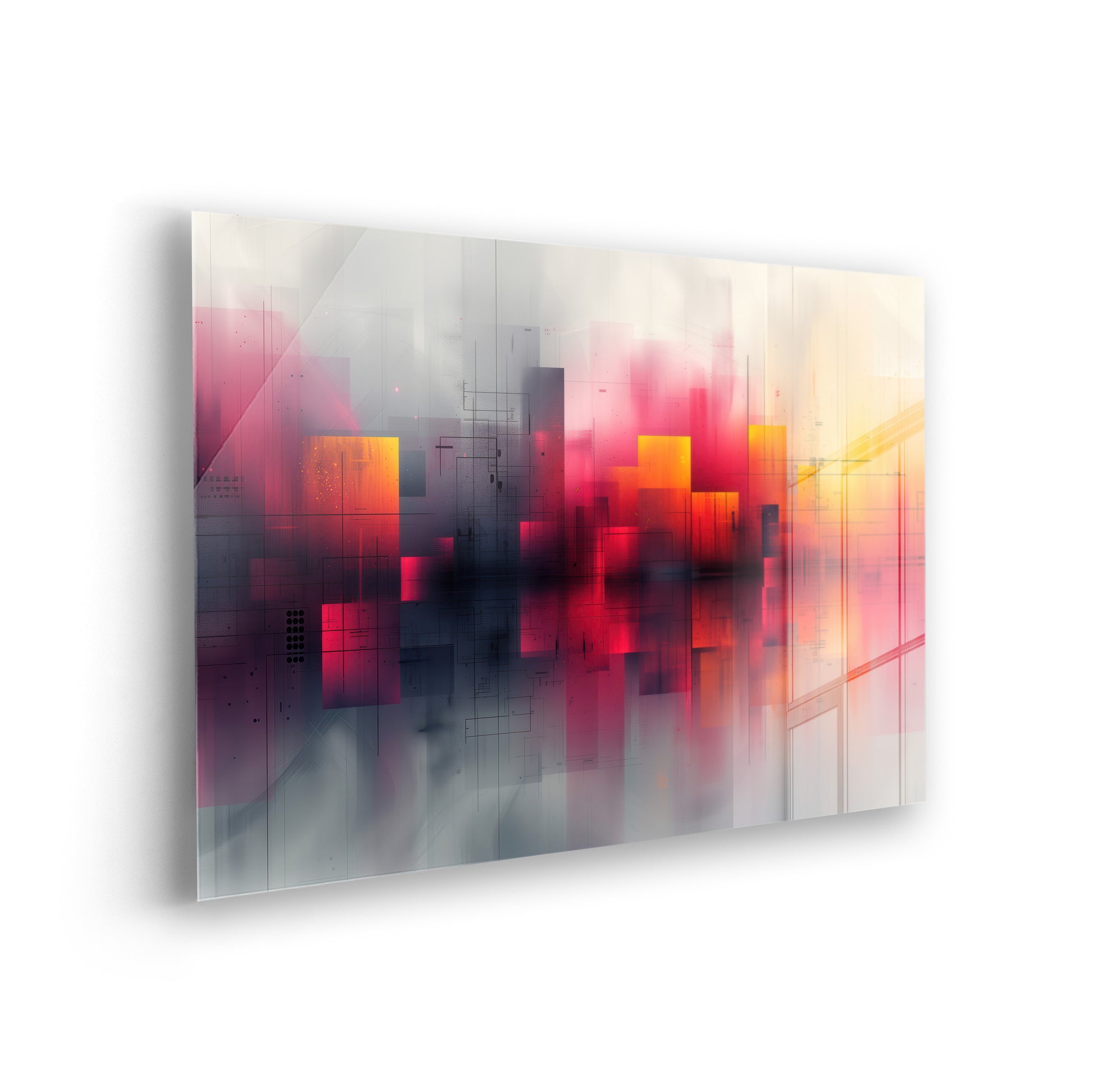 Pixelated Dawn - Abstrakte digitale Kunst auf Acrylglas Wandbild
