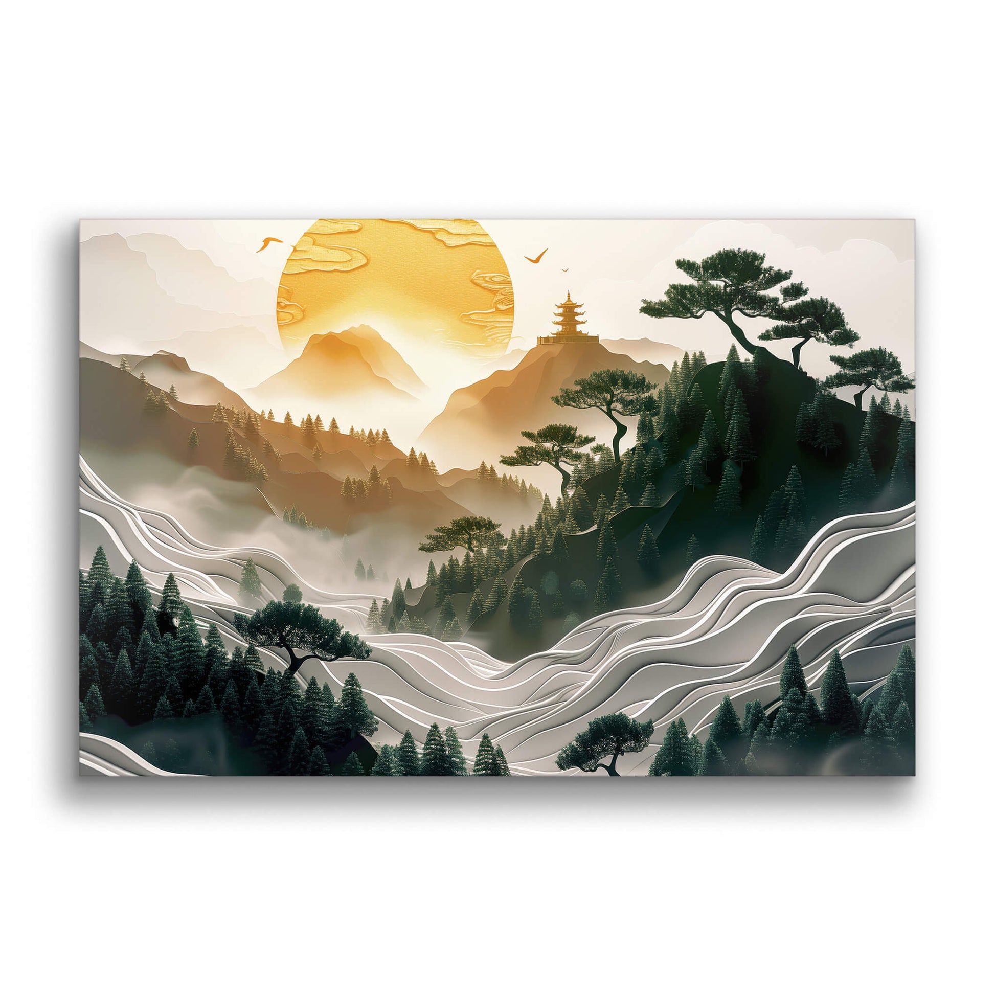 Sunrise over the Pagoda Forest-Wall Art AI