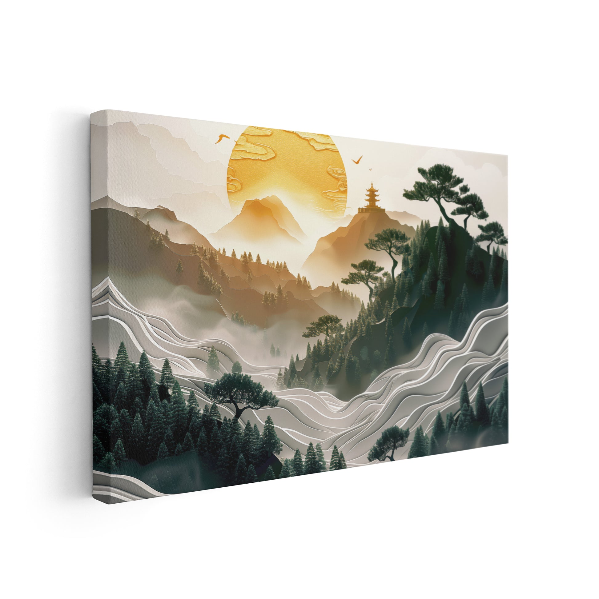 Sunrise over the Pagoda Forest - Premium Leinwand-Wandbild als asiatische Kunst