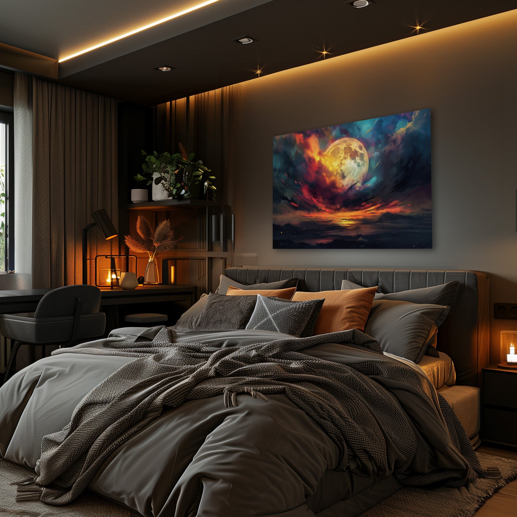 Moonlight in Color Frenzy - Hochwertige Wandkunst in stilvollem Interieur