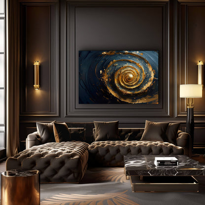 Golden Swirl - hochwertiges Wandbild in minimalistischer Inneneinrichtung