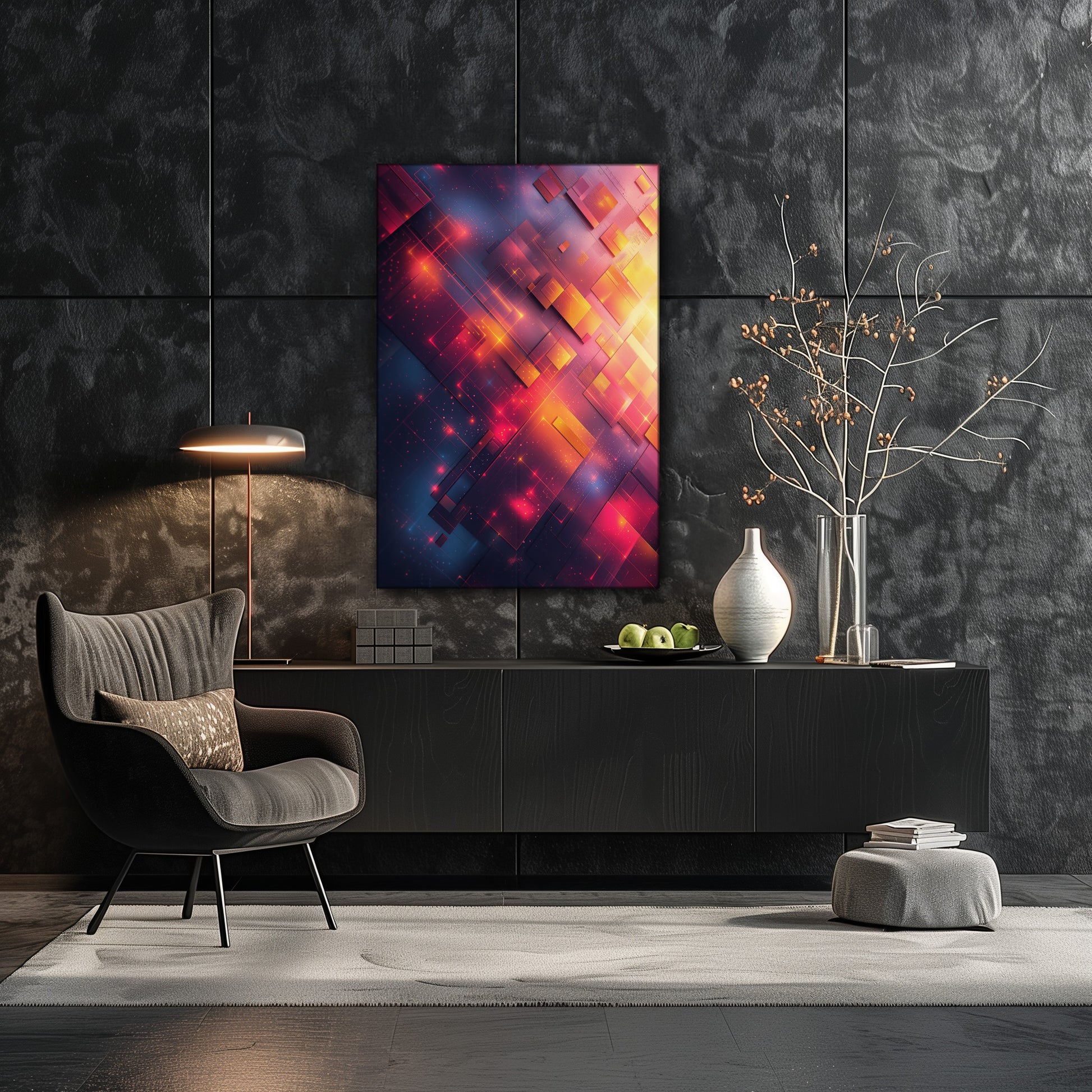 Neon Layers - Premium Wandbild in moderner Wohnumgebung