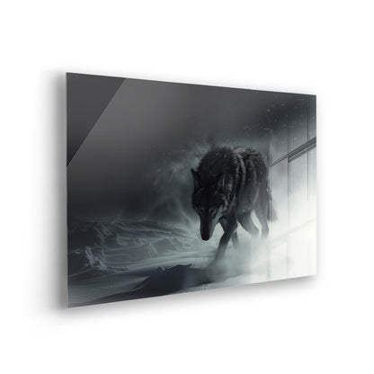 Wolf in Snow - Schwarz-Weiß Foto als Acrylglas Wandbild