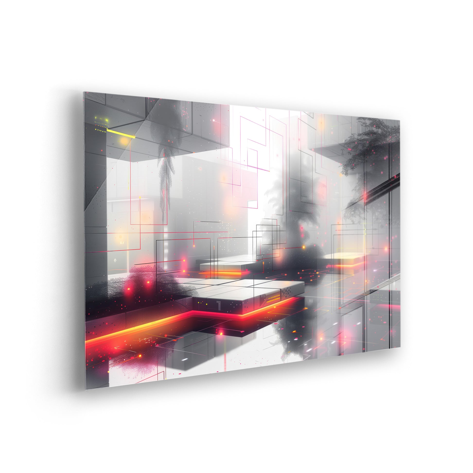 Neon Haze - Abstrakte digitale Kunst auf Acrylglas Wandbild