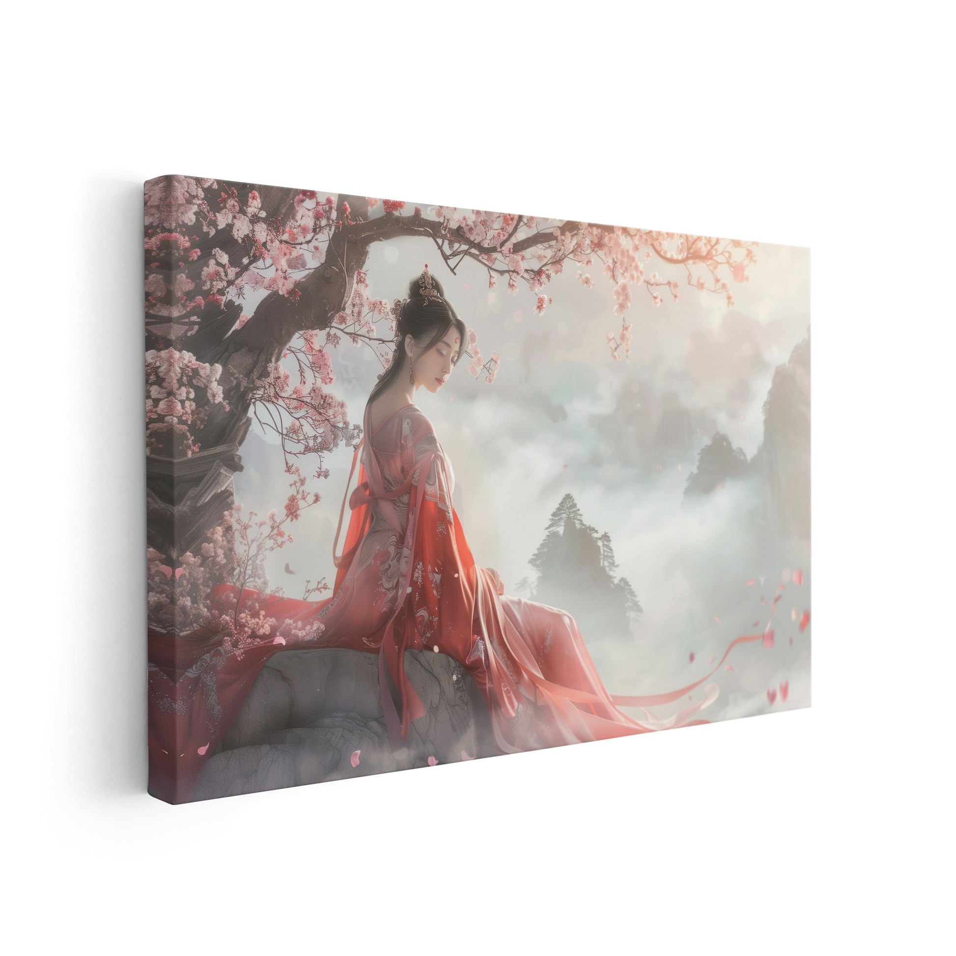 Princess in the Cherry Garden - Premium Leinwand-Wandbild als asiatische Kunst