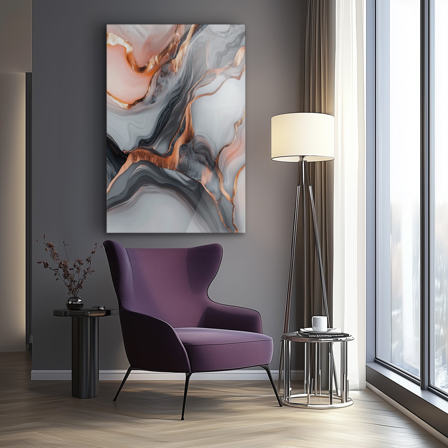 Shimmering Path No. 1 - hochwertiges Wandbild in minimalistischer Inneneinrichtung