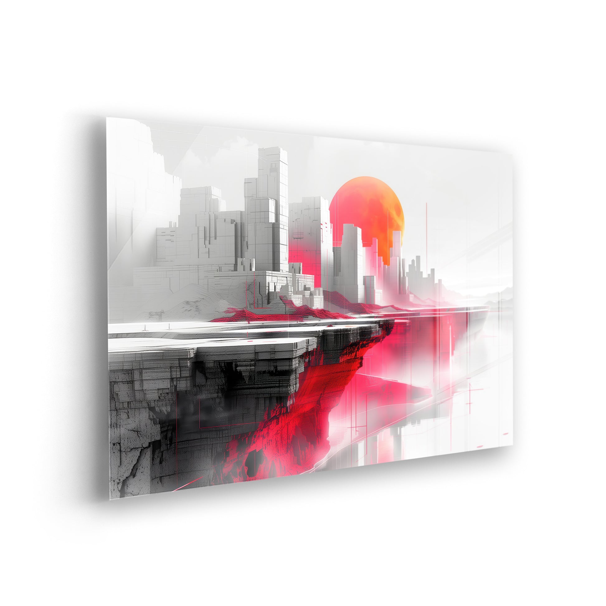 Scarlet Reflection - Abstrakte digitale Kunst auf Acrylglas Wandbild