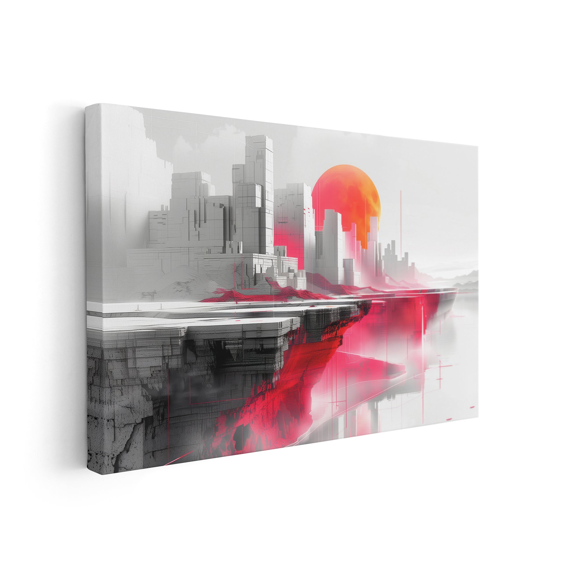 Scarlet Reflection - Abstrakte digitale Kunst auf Leinwand