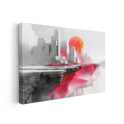 Scarlet Reflection - Abstrakte digitale Kunst auf Leinwand